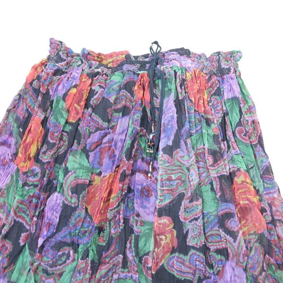 Vintage 90s Other Destination black and purple floral midi peasant skirt S - Picture 2 of 4